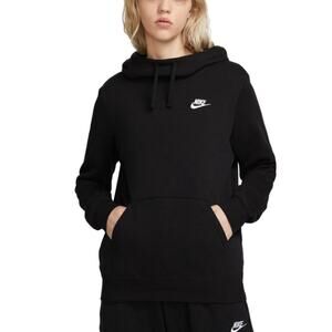 NIKE Women's Black Sportswear Club Fleece Funnel-Neck Hoodie Sweatshirt